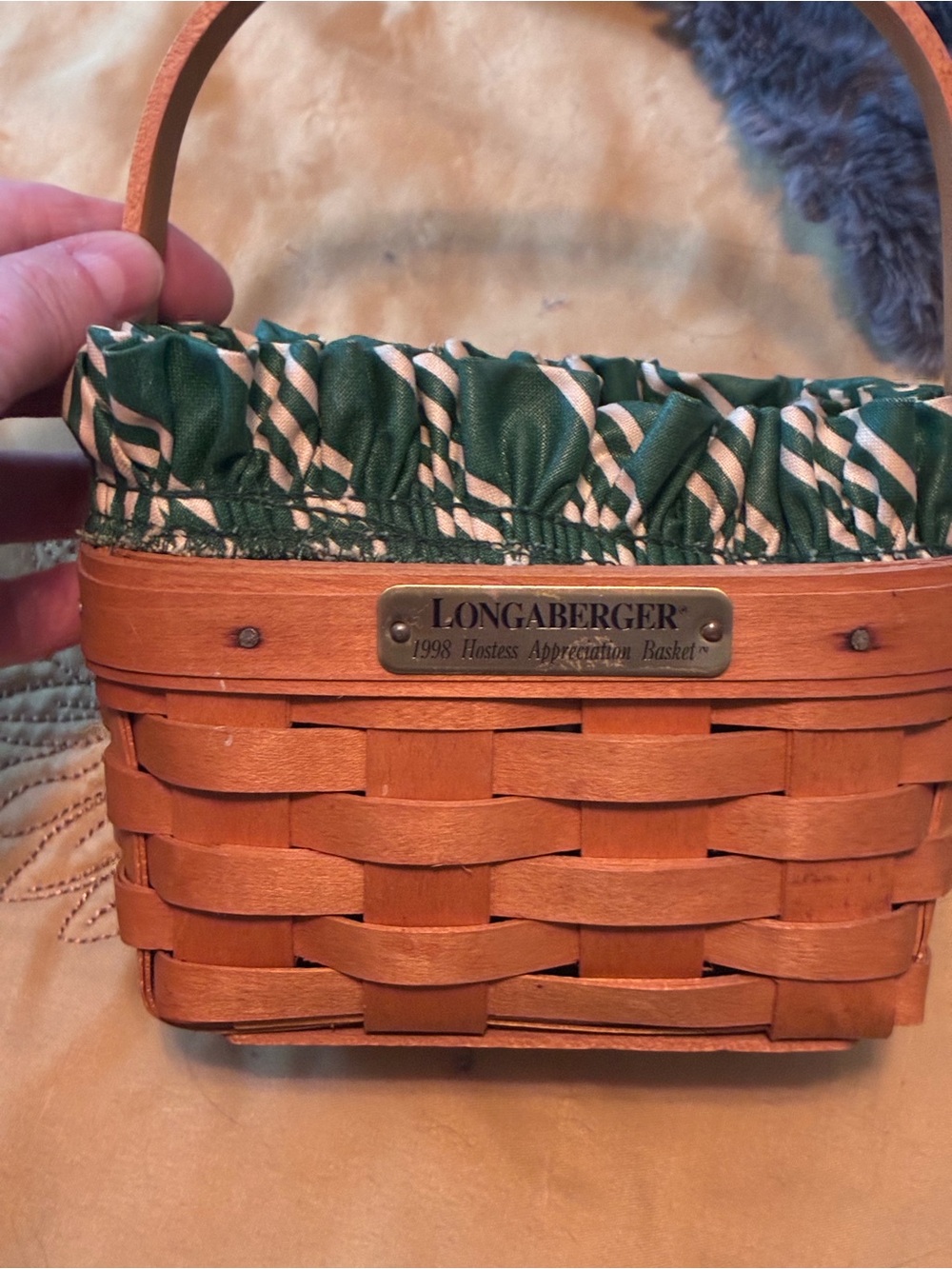 Longaberger Vintage Green & Natural Woven Basket Hostess Basket